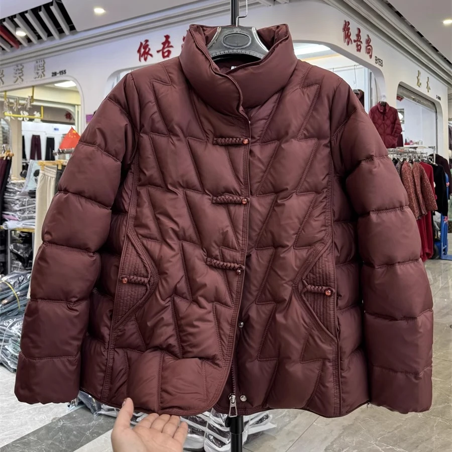 妈妈短款保暖羽绒服小个子洋气显瘦中老年人女装白鸭绒棉袄外套