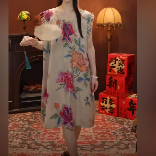 （苏韵）2025夏季爆款上新设计感镂空花色睡裙