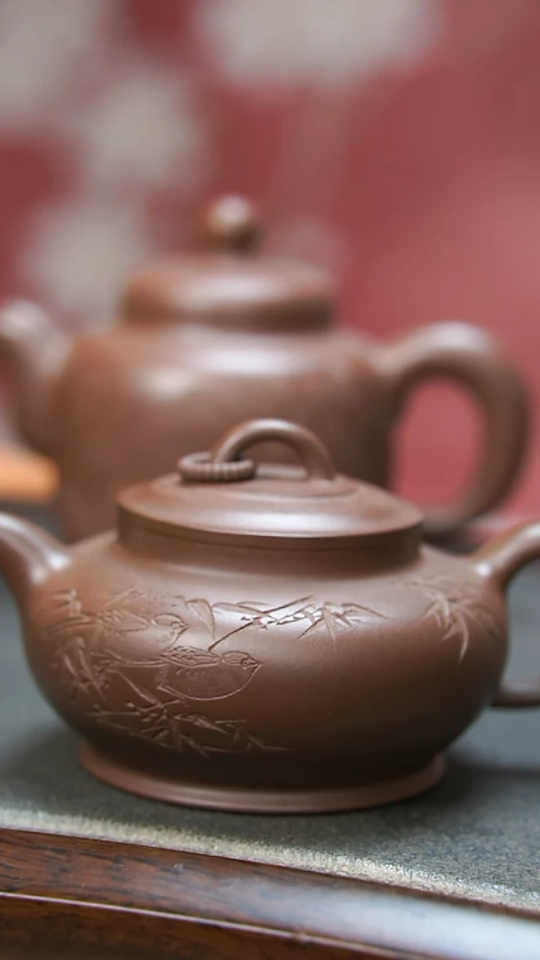 【闪购商品】紫砂茶壶紫泥单圈刻竹子壶