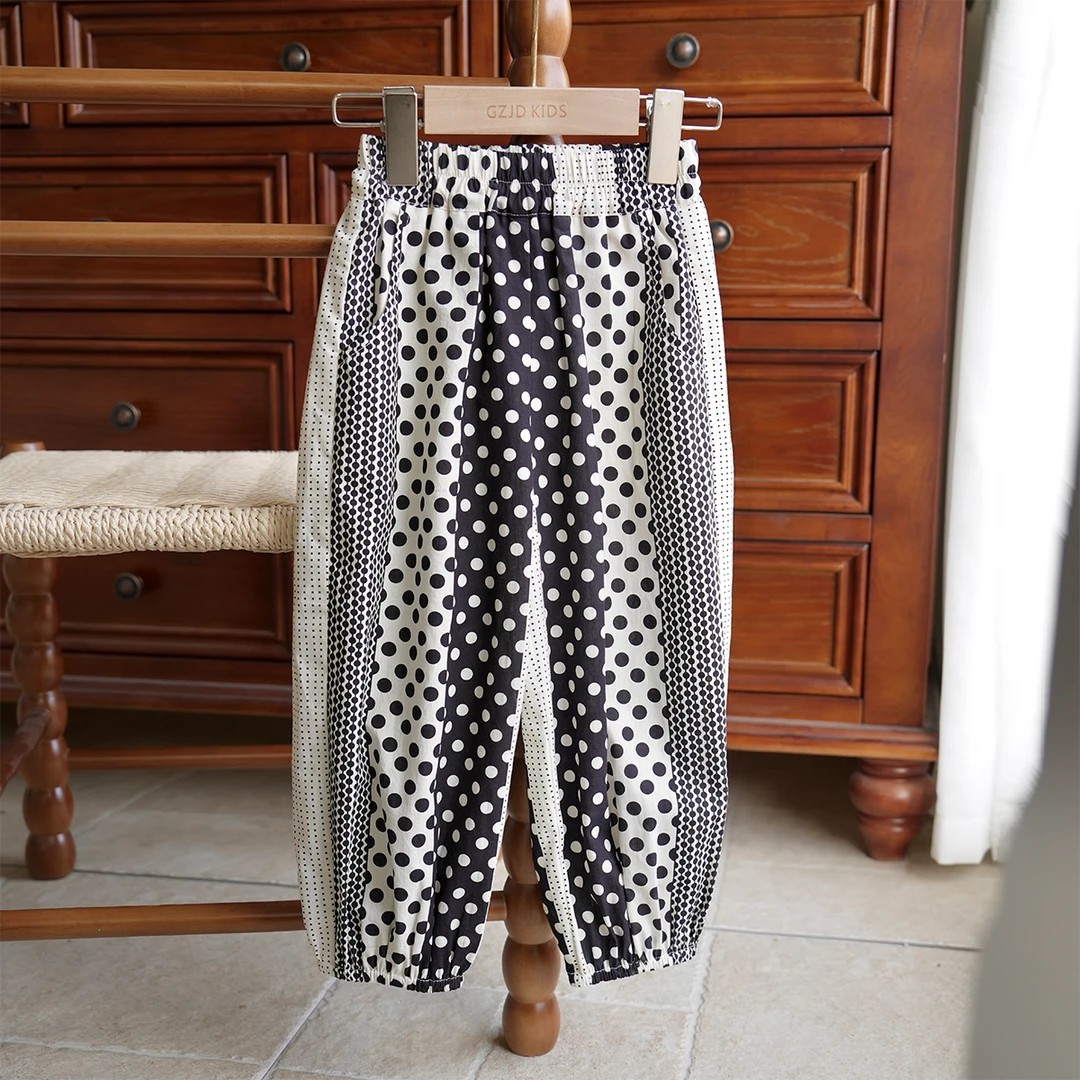 现货 100棉长裤3704夏装女宝洋气波点百搭松紧腰休闲女童防蚊裤子