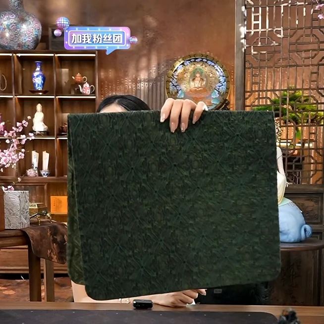 绿宝相如意纹香云纱老料茶席66*38茶巾LQ1247中式