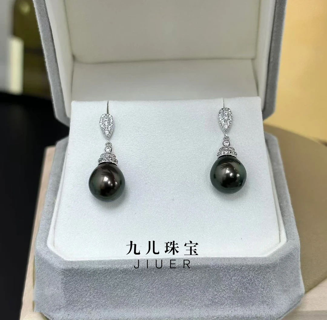 【九儿真珠】S925银 大溪地黑珍珠耳环 9-11mm （多样性发1） X865