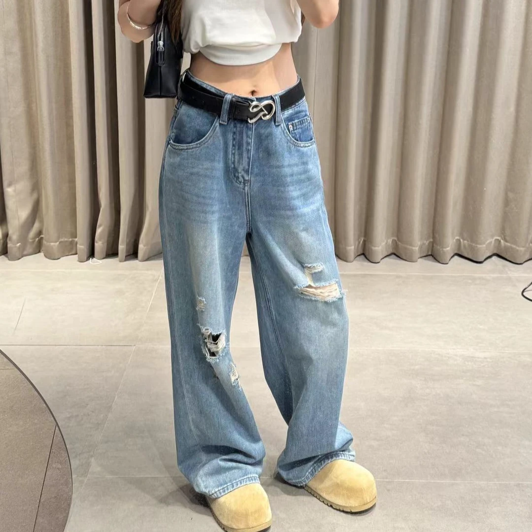 （安琪）2025破洞牛仔裤夏款舒适中高腰水洗
