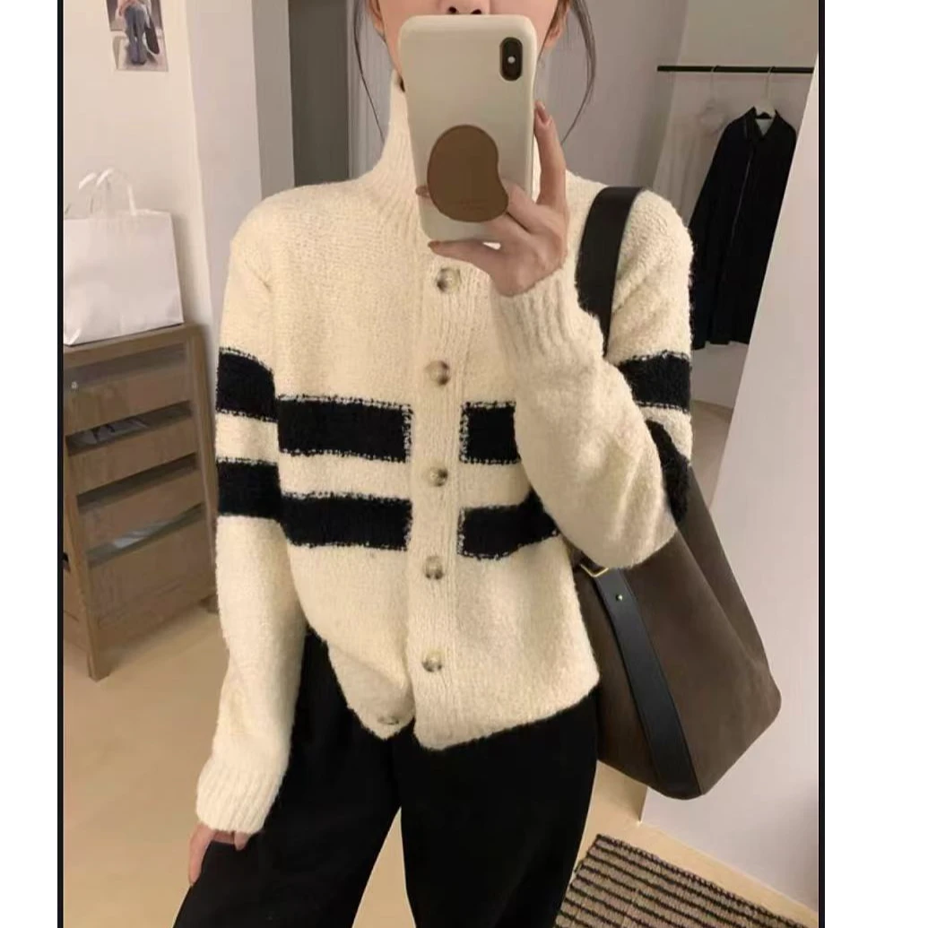 【星星宠粉】软软糯糯圈圈纱 条纹毛衣女秋冬季高领毛衣开衫 1340