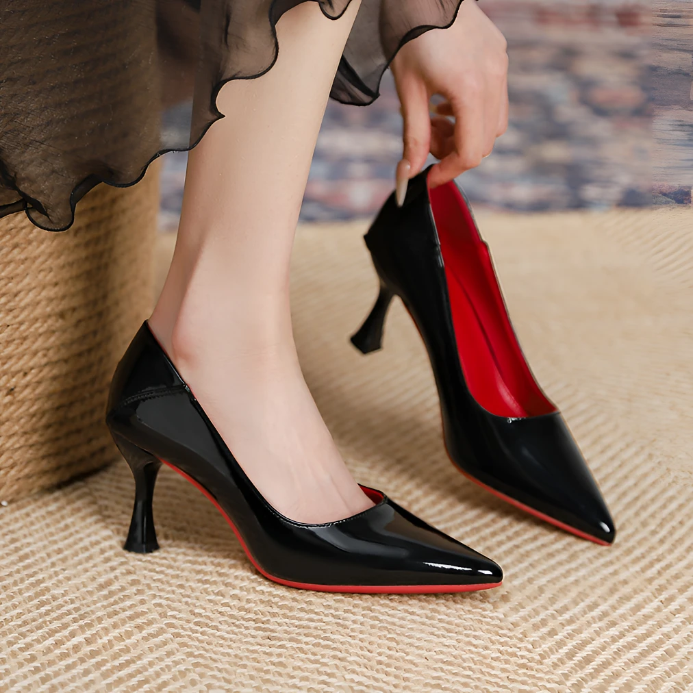尖头浅口细高跟女单鞋2025春秋新款气质百搭中跟欧若风性感高跟鞋