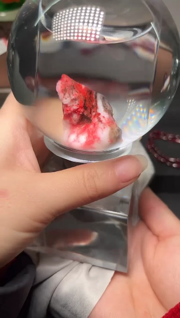 天然辰砂朱砂晶体随型毛料水晶球摆件121005