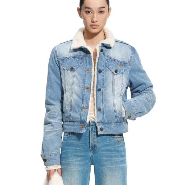 NAWS 山猫牛仔棉服【山猫系列】重工水洗斜纹丹宁翻领棉衣短外套