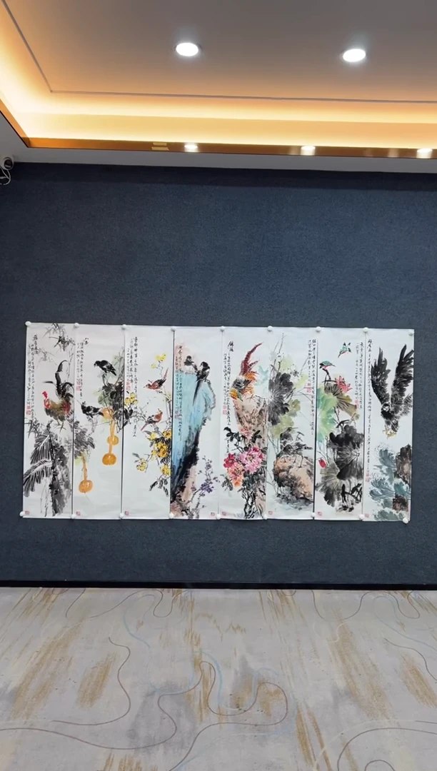 国画颜新辉-八条屏-花鸟