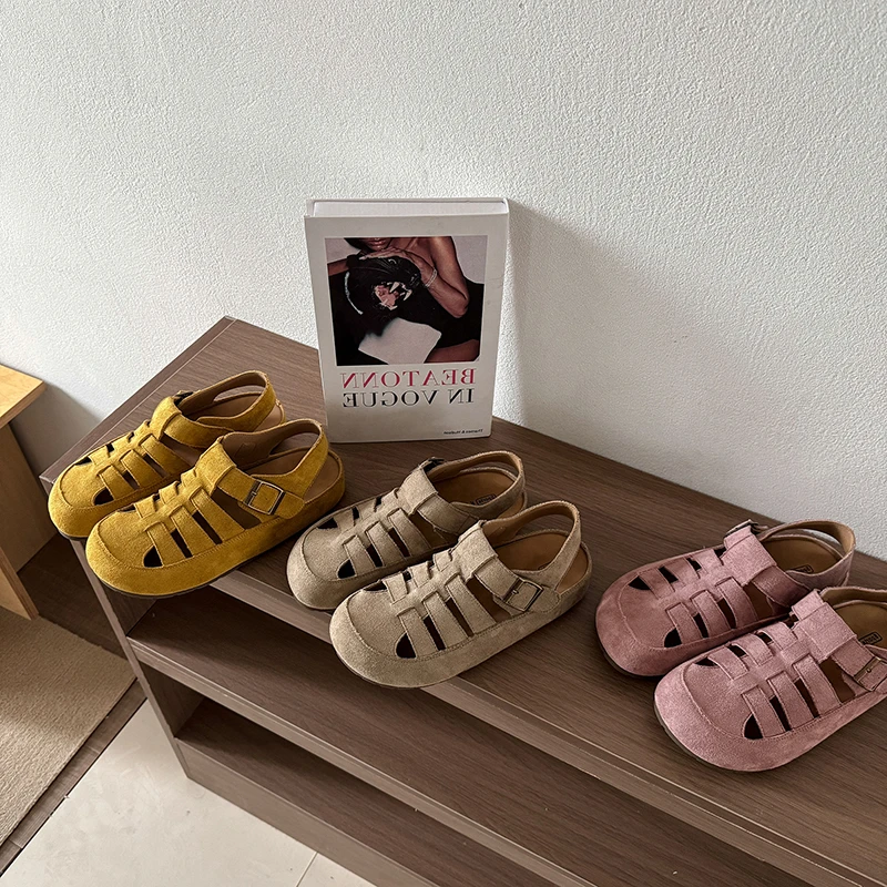 复古勃肯凉鞋女镂空包头罗马鞋2024夏季时尚爆款软底休闲凉拖鞋女