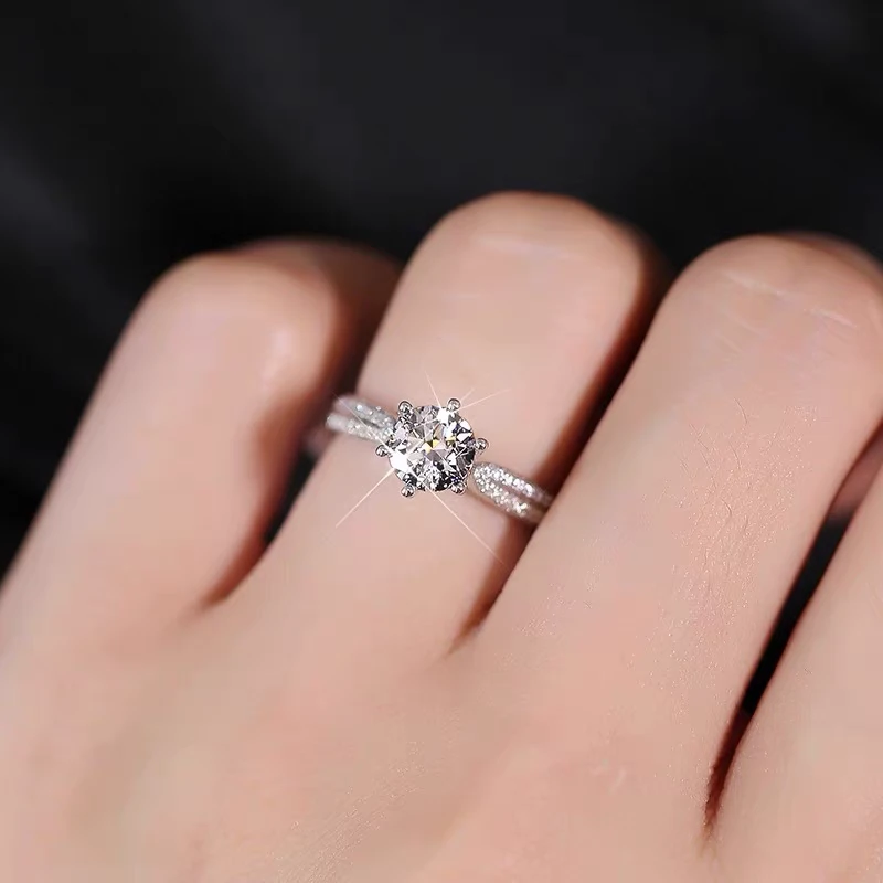 925银莫桑石银制品 【星光皇后】0.5-5ct D色莫桑石女戒端庄大气