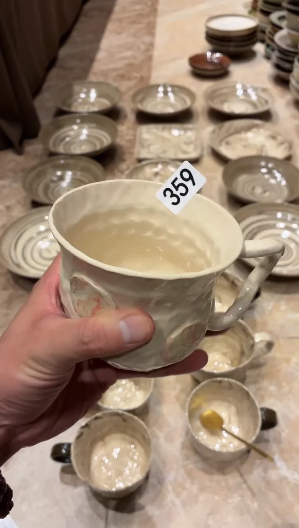 瓷片?****e359手工绞胎泥粉咖啡杯1个