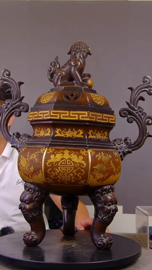 瓷片风****8山水紫铜鎏金造像香炉结缘1111