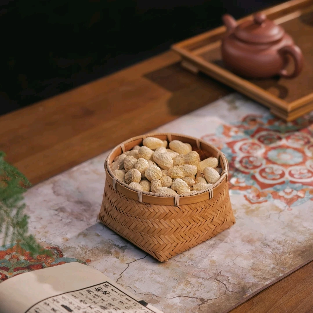 干果零食盘点心盒竹编竹篓收纳筐单个水果盘茶点篮子