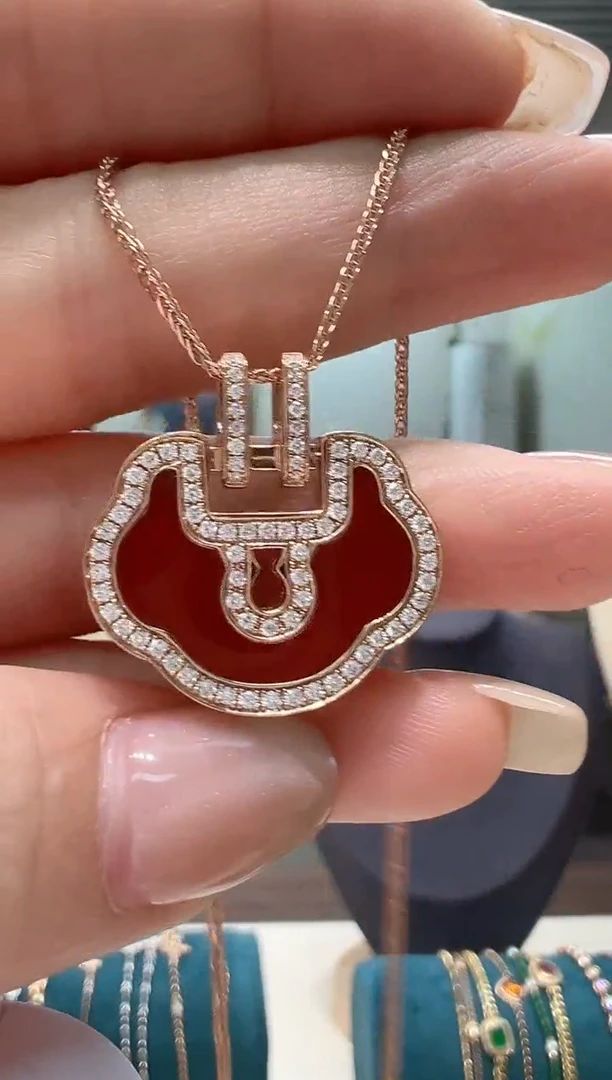 【闪购商品】钻石吊坠(不含链)18K金镶嵌满钻红如意吊坠K红