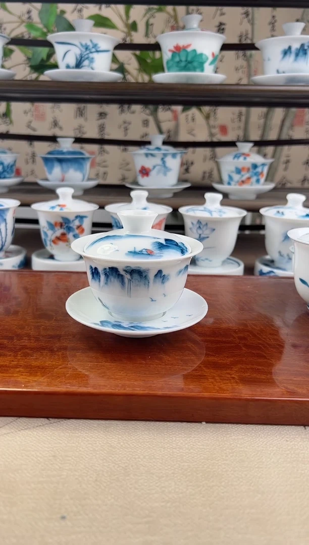 微瑕千里江山130ml三才盖碗