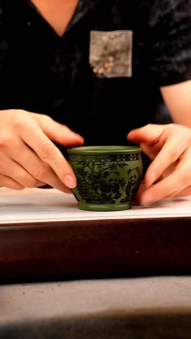 茶壶紫砂绿泥 熊猫杯