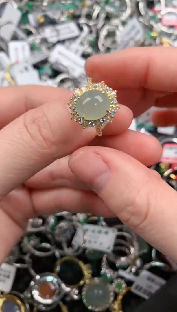 银S925镶嵌戒指翡翠444---10