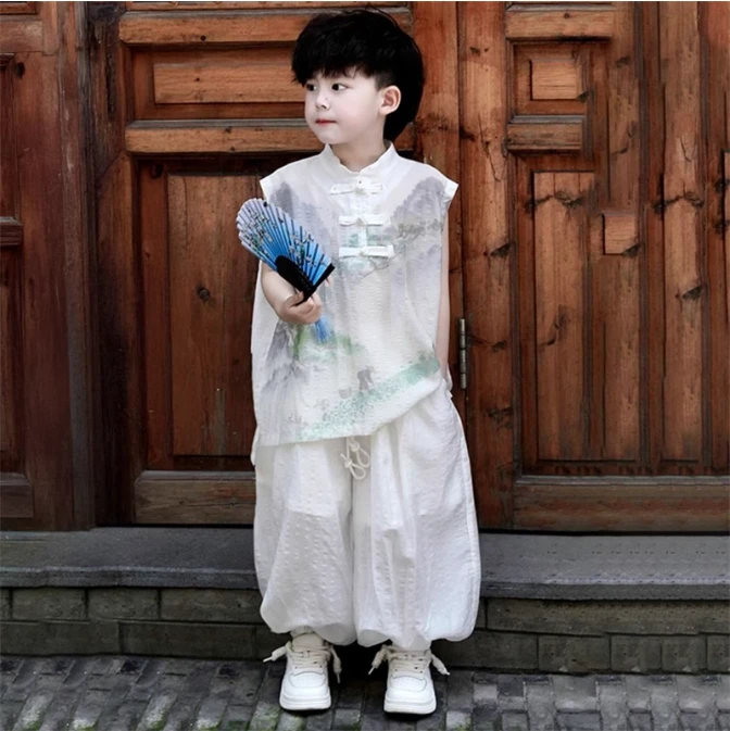 男童无袖国风套装潮2025新款儿童夏装洋气时髦两件套男孩夏款汉服