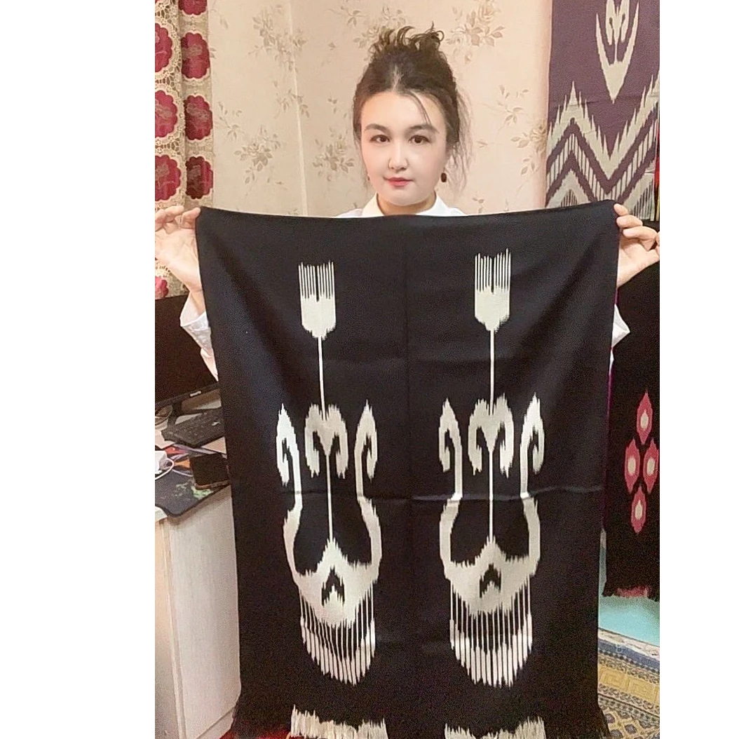2025新款和田艾德莱斯围巾60x180cm纯棉