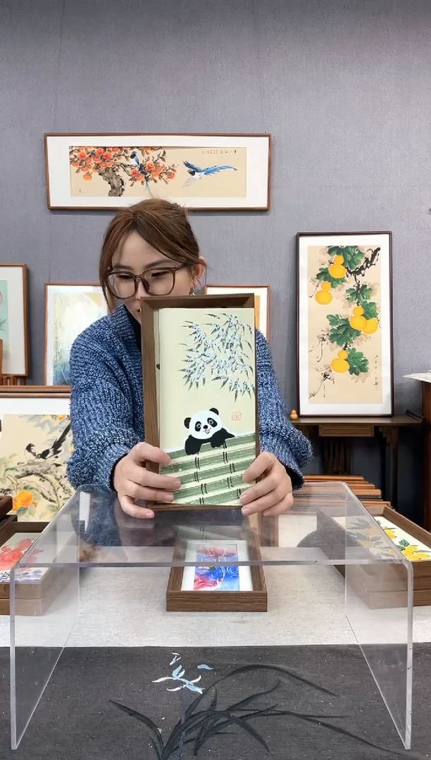 【闪购商品】国画手写书法带框-16*42-熊猫