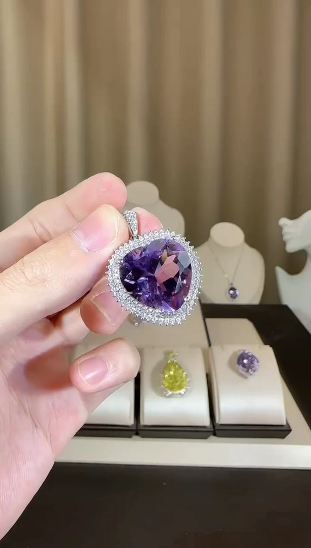 【闪购商品】紫晶颈饰银S925镶嵌19mm爱心款