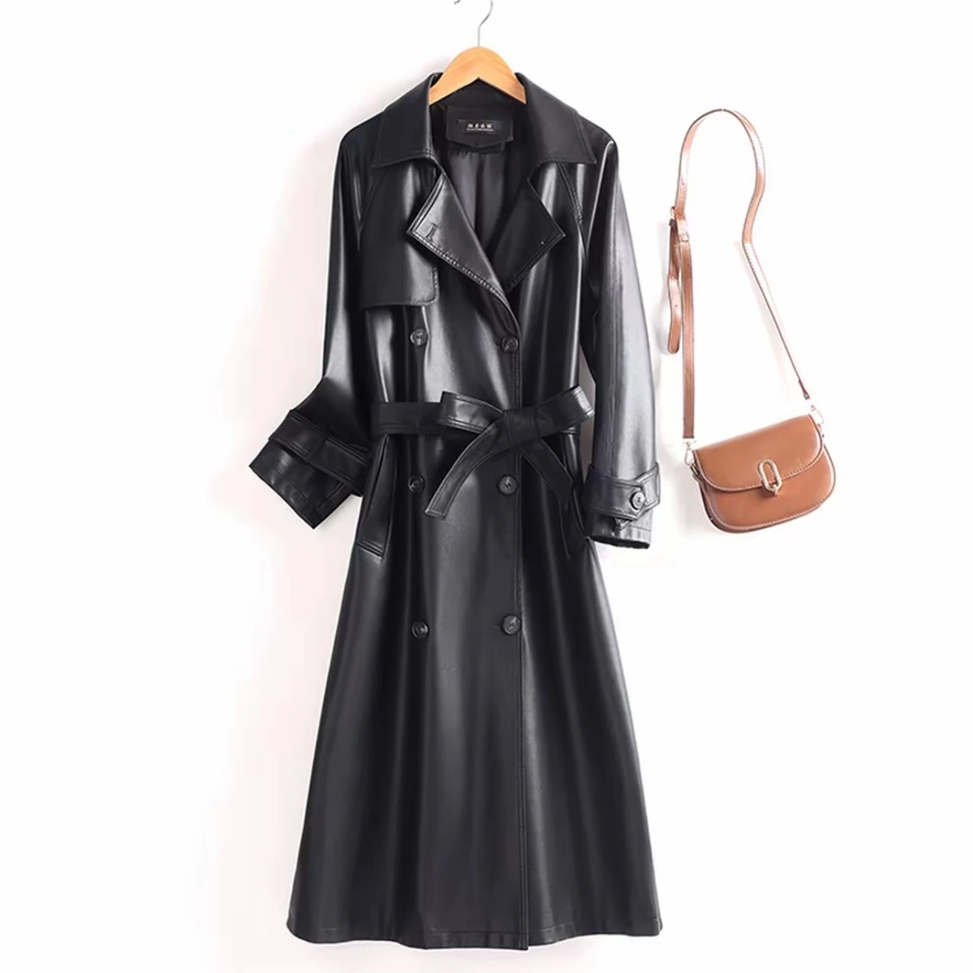 海宁真皮衣女长款过膝皮风衣大衣CZYL-509