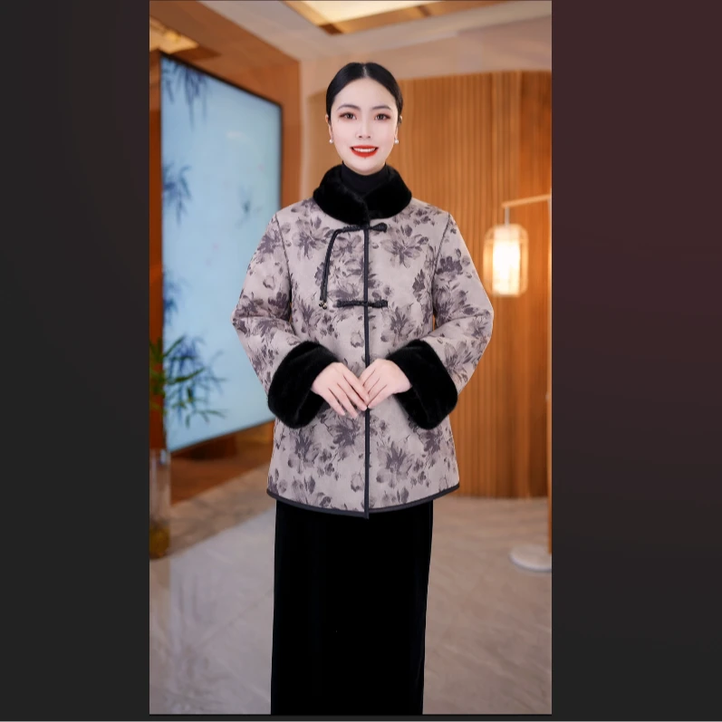 【繁花似锦】新中式2025冬季新款双面穿高贵洋气皮毛一体大衣女外套