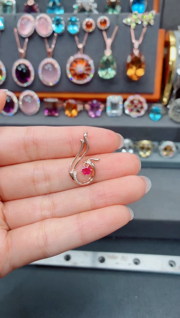 银S925镶嵌吊坠碧玺咖**糖碧玺吊坠（不含链）