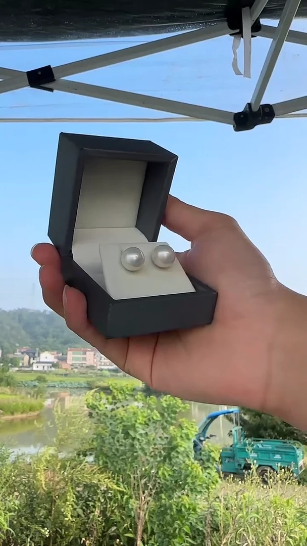 银S925镶嵌耳钉淡水珍珠11-12mm耳钉