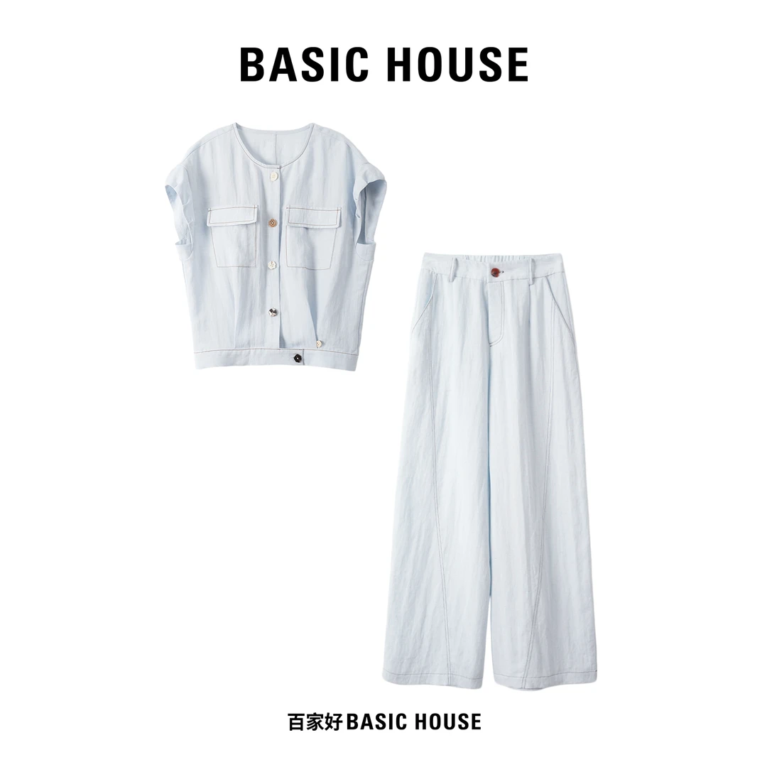 Basic House/百家好2025夏季新款圆领高腰休闲时尚套装F512 XY