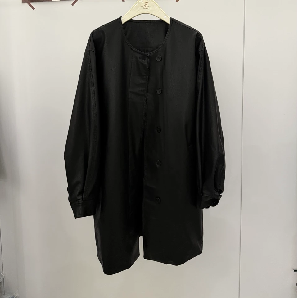 F.A[英伦]皮衣常规款PU皮长款暗黑风长袖休闲上衣气质百搭时尚