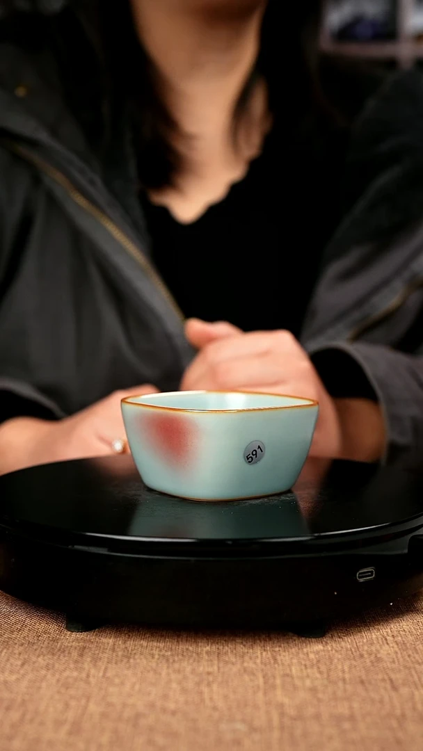 【闪购商品】591#国工一级品原矿钧瓷青脂釉釉四方杯