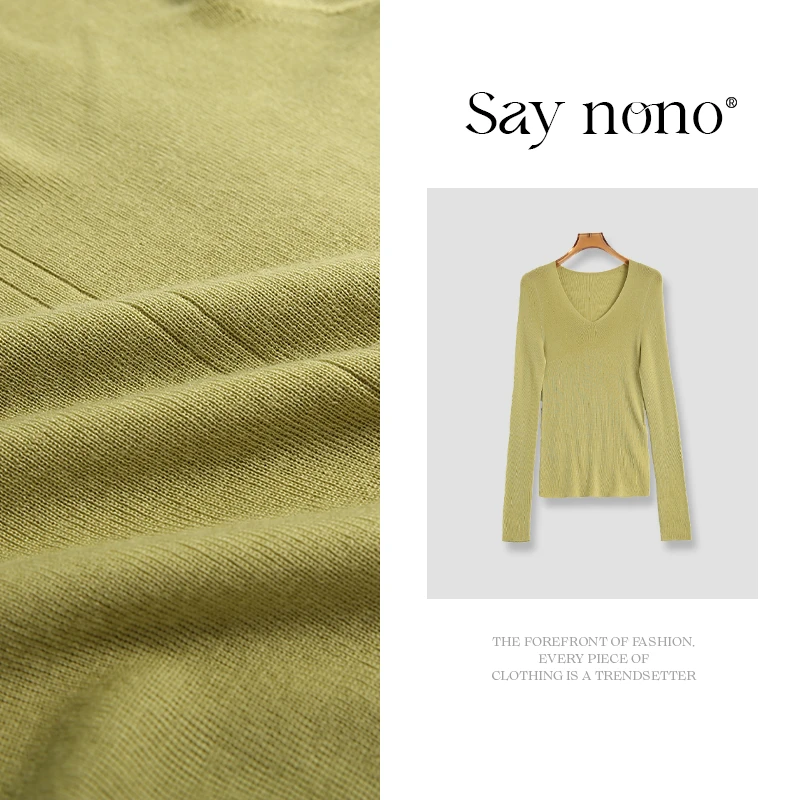 Saynono【懒猫nono】18针扬子全羊毛V领长袖套衫/SZ5303