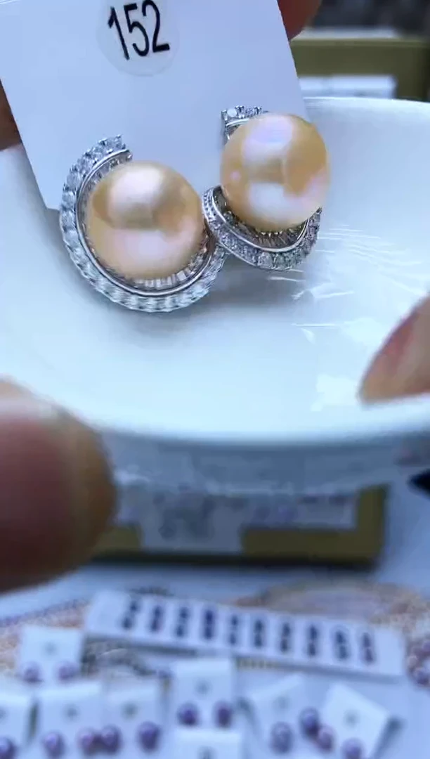 银S925镶嵌耳饰淡水珍珠152