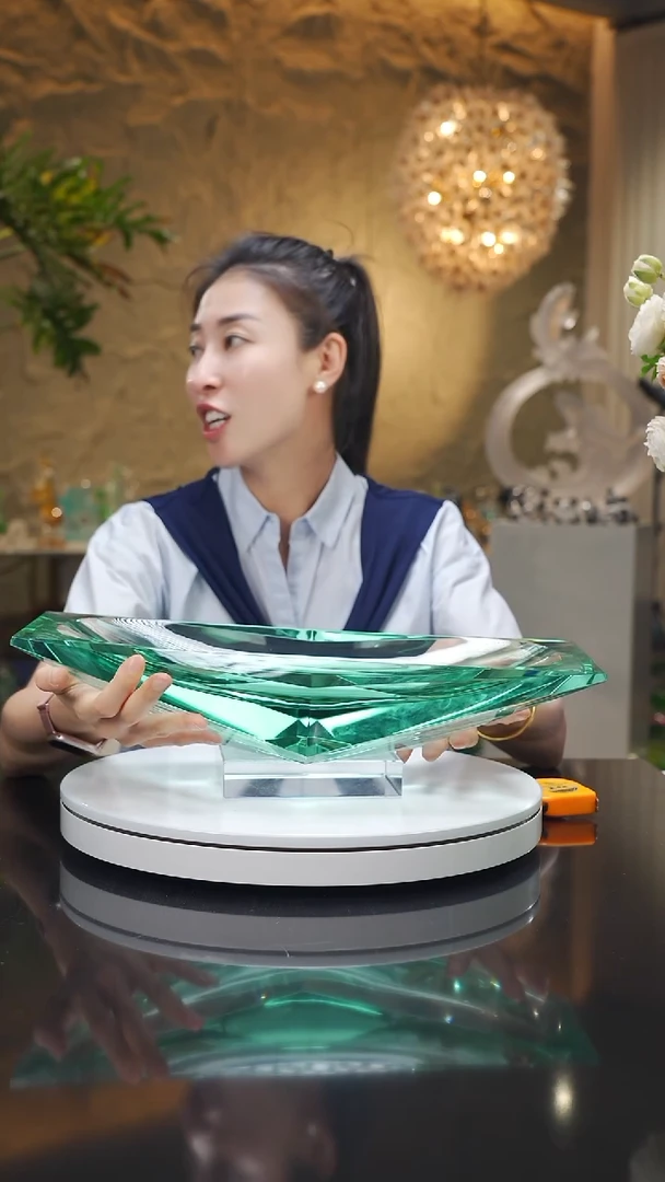 琉璃手工艺品福利湖水绿切面果盘