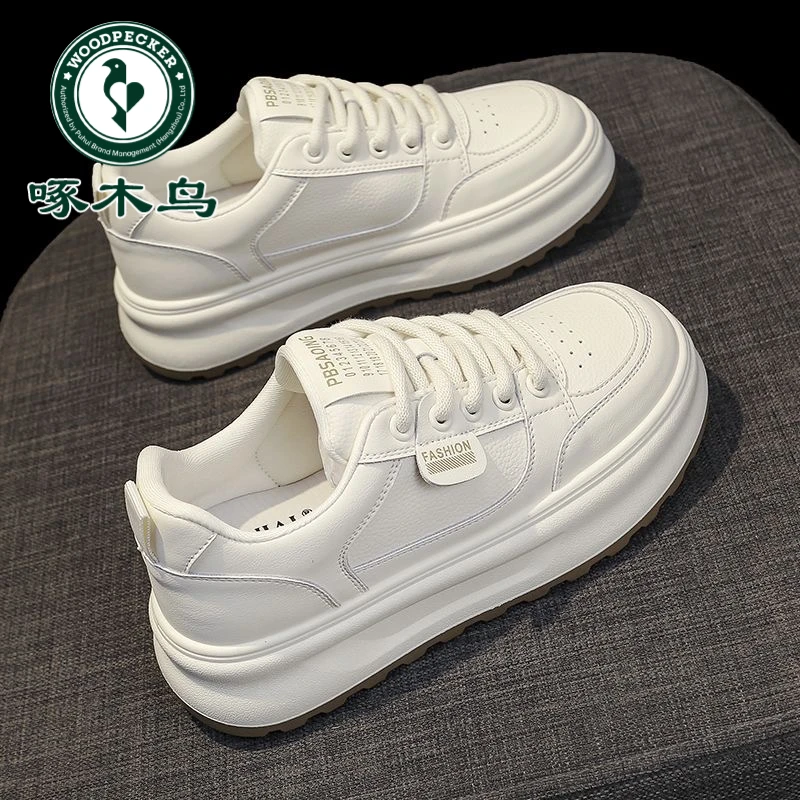 【啄木鸟】女鞋新款透气小白鞋女韩版百搭厚底增高运动休闲板鞋潮鞋