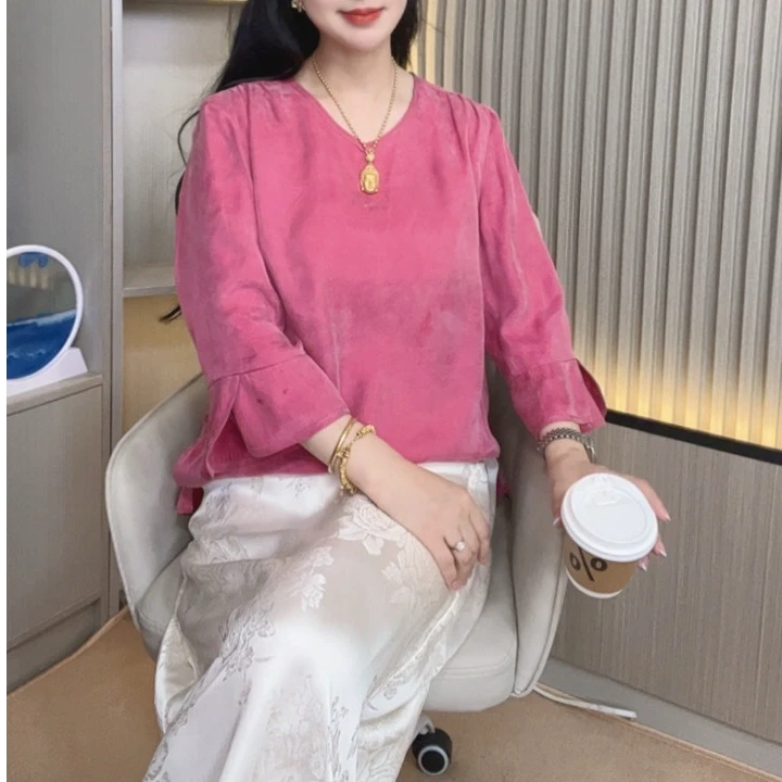 【粉妆玉琢】中式改良挂霜设计师老料砂洗气质百搭小衫