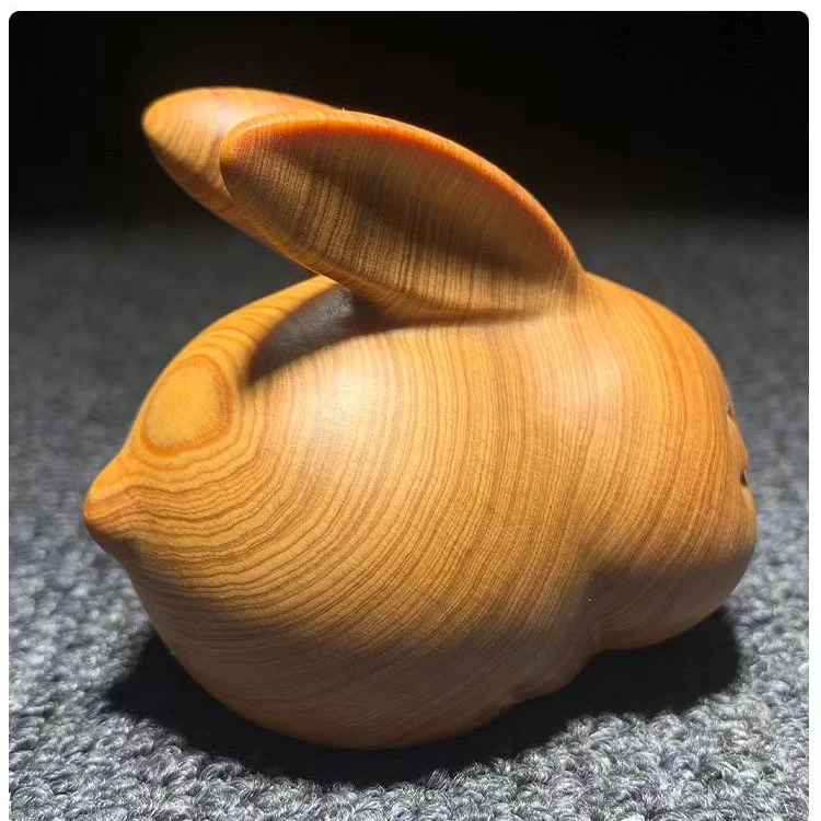 崖柏紫檀木雕刻小兔子可爱摆件