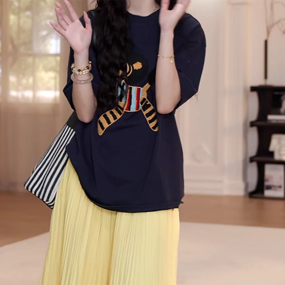 【汪星密语】2025夏季新款圆领宽松立体小马时尚休闲百搭短袖T恤