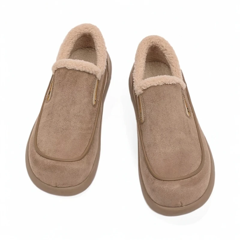 懒人保暖棉鞋冬季加绒雪地靴男潮款平底套脚乐福鞋通勤休闲男鞋