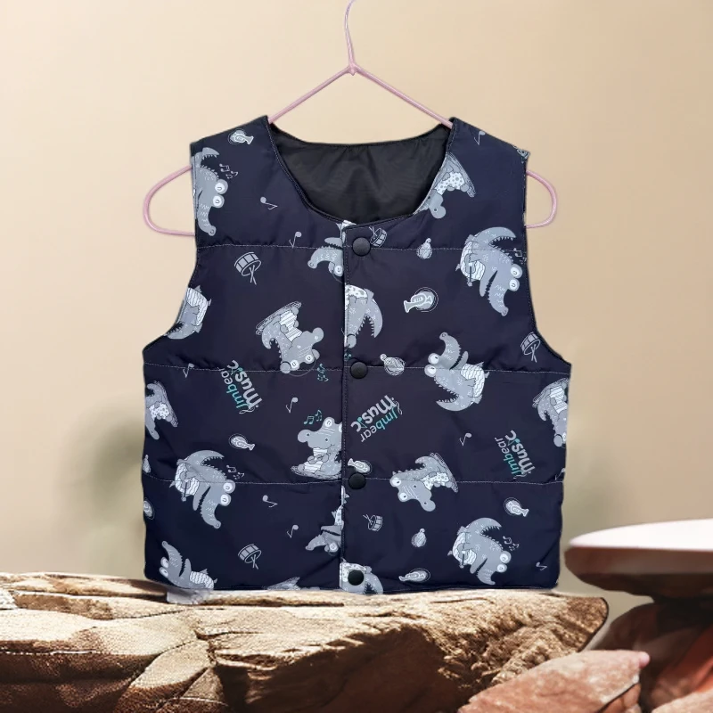 修身型保暖圆领男纽扣小童轻薄印花儿童秋冬季外穿马甲卡通男童