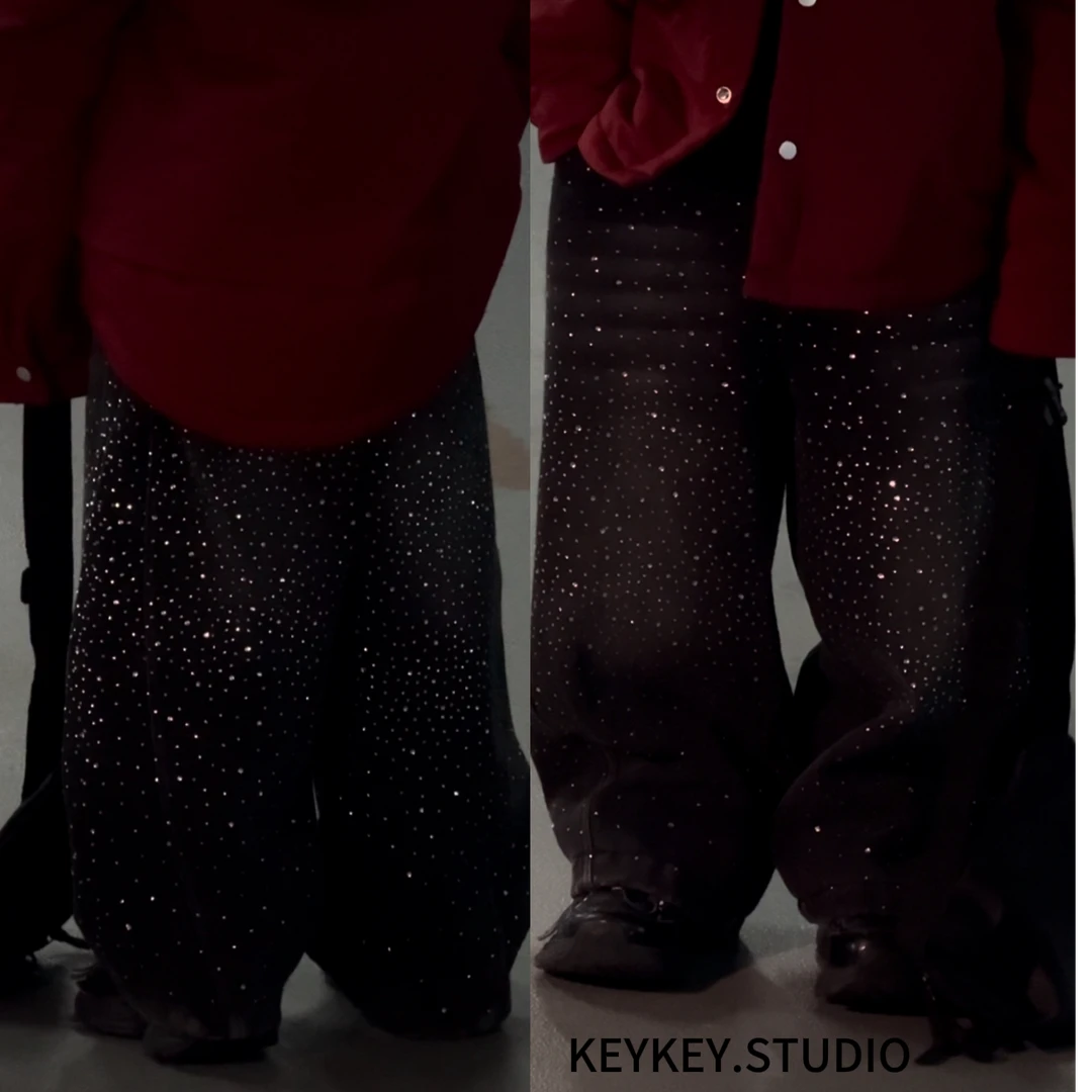 爆闪带钻牛仔裤男童潮童韩版加绒加厚休闲冬季裤子中大童黑色