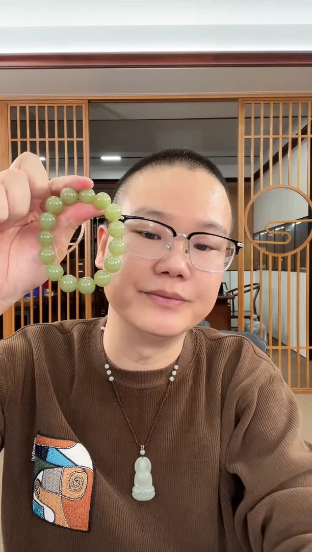 【闪购商品】和田玉手串未镶嵌卡14若羌孙福洲 圆珠 多样性发一