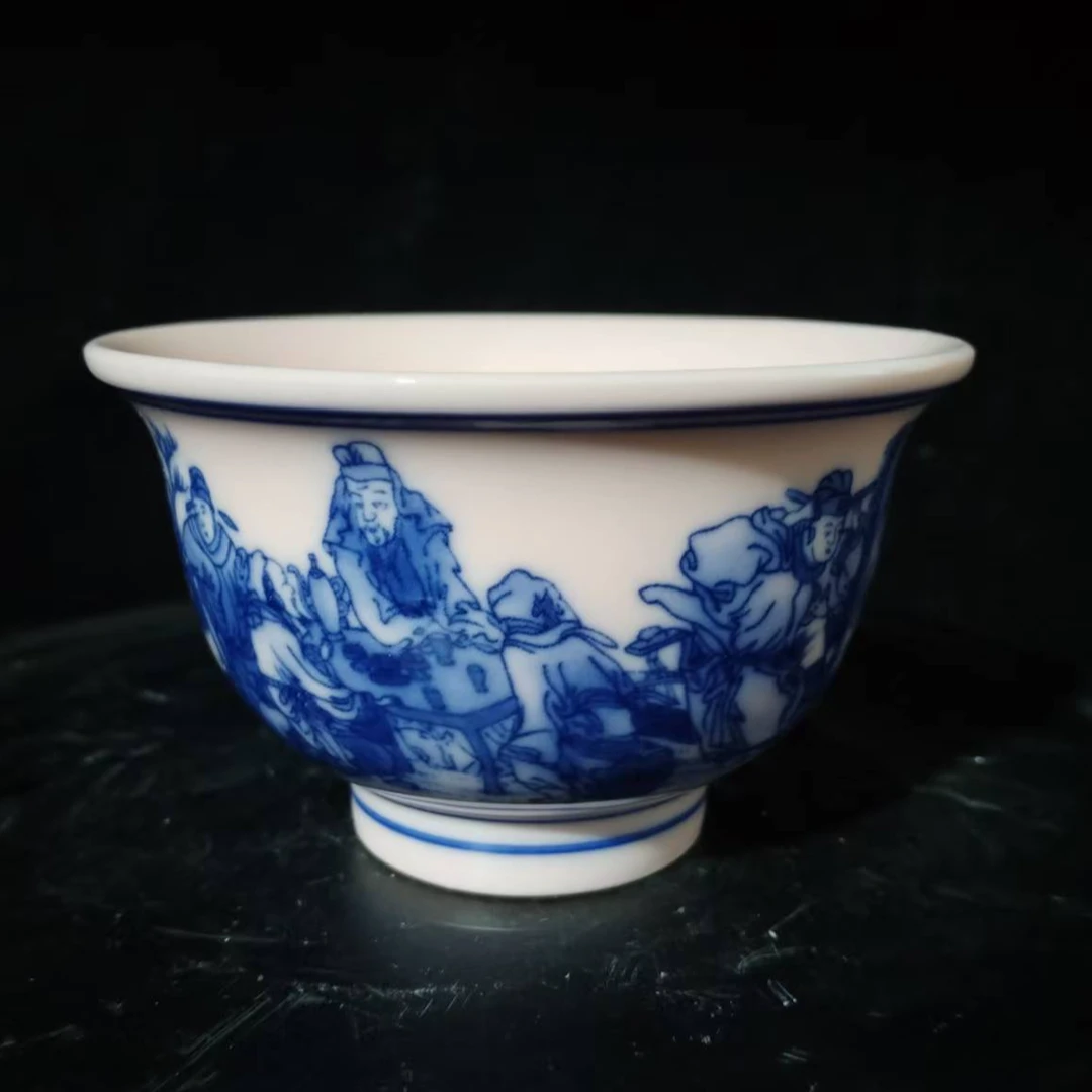 景德镇陶瓷手绘青花粉彩人物纹压手杯稀土玩玉杯单杯茶杯高温