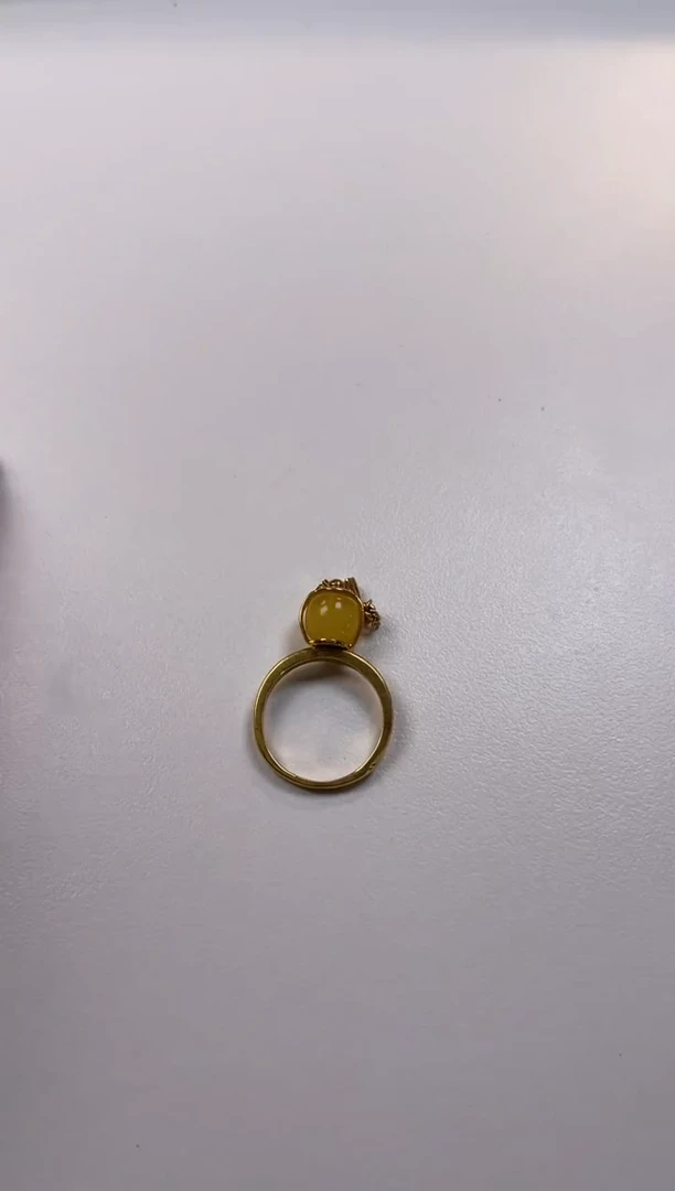 银S925镀金镶嵌蜜蜡戒指蜜蜡转经桶设计戒指