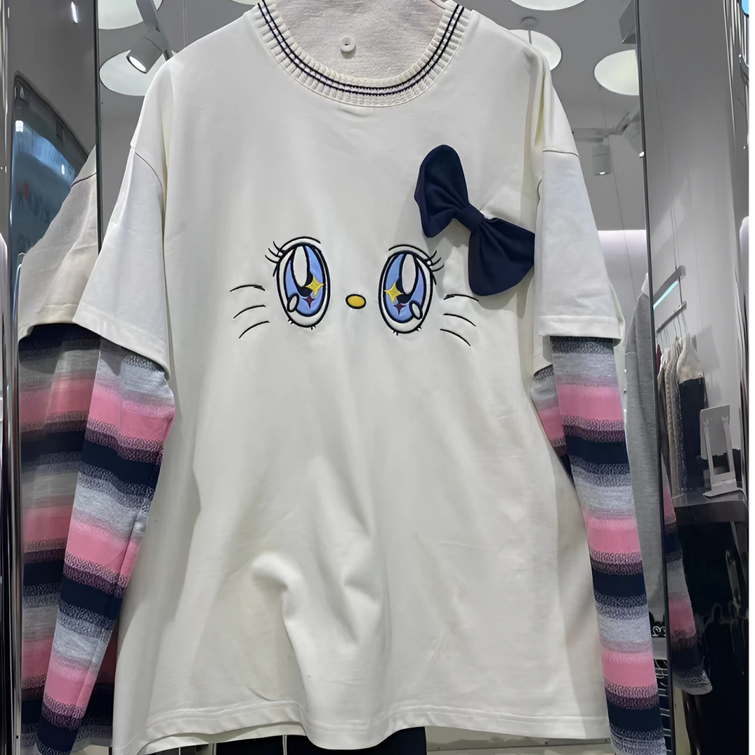 BLX--1175（深圳出品）25早春新款小众设计款蝴蝶结条纹假两件上衣