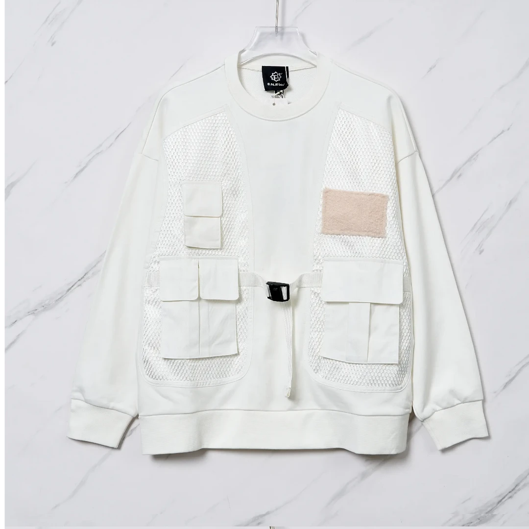 全新未使用  B.N.R less/男士女士中性假两件插扣卫衣