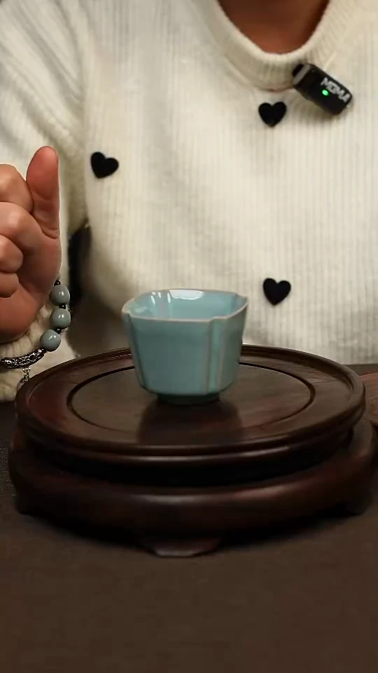 瓷片天青色四方八角杯70ml全品一级礼盒包装