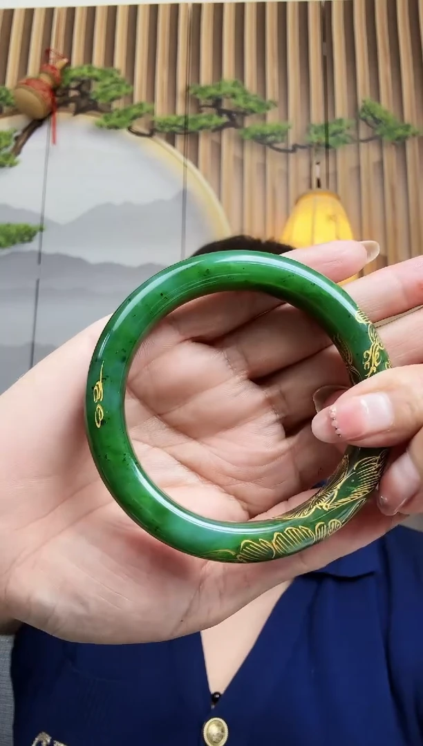 未镶嵌手镯和田玉碧玉描金手镯 58-59mm