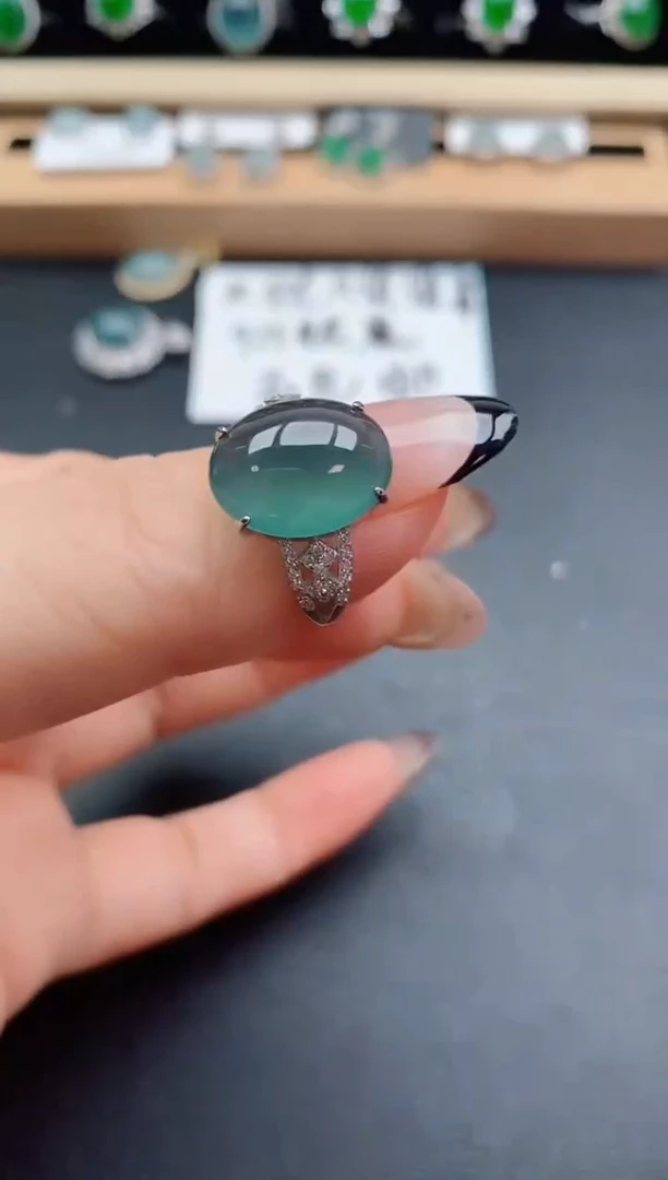 翡翠戒指银S925镶嵌5080